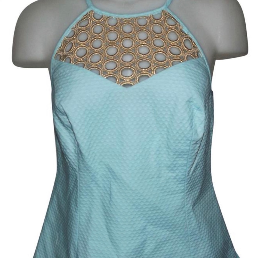 Lilly Pulitzer Turquoise and Gold Annabelle top